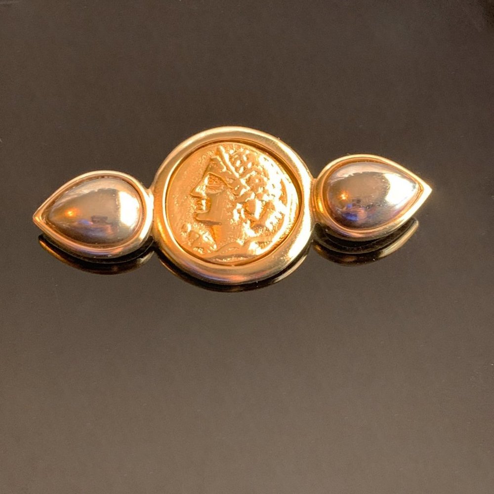 Vtg Kenneth Jay Lane Cameo Roman Coin Brooch - image 1